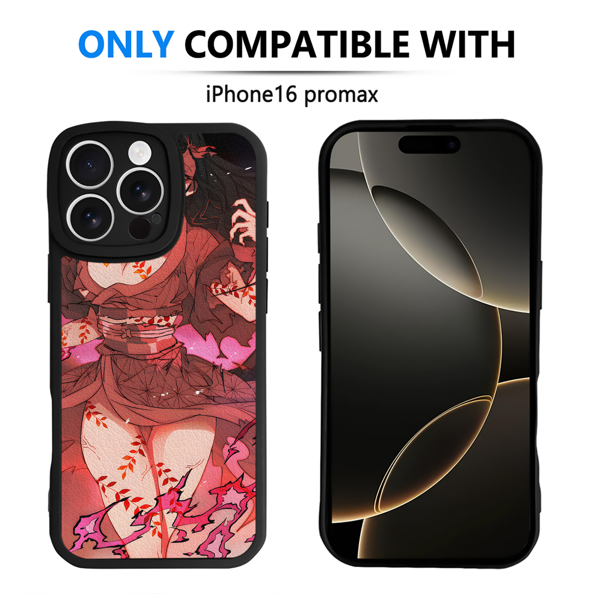 （画像用） 鬼滅の刃（きめつのやいば）竈門 禰󠄀豆子／かまど ねずこ Kamado Nezuko 【iPhone 16シリーズ対応】シリコンスマホケース（レザー調） 材質：シリコン